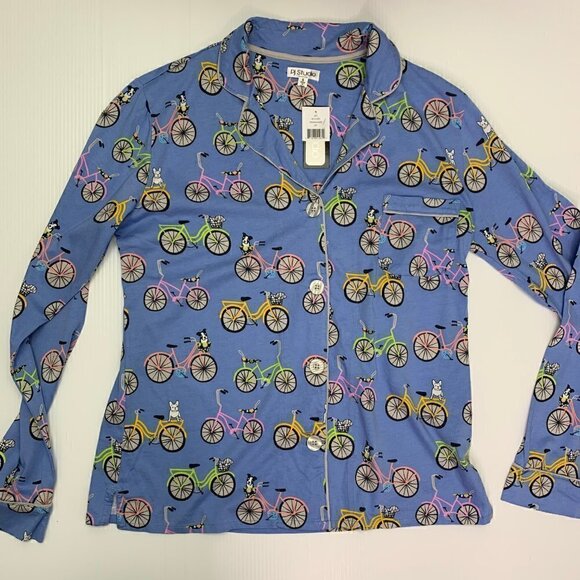 PJ Studio Pajama Top Size Small NWT Dogs & Bicycles Blue Sleep Top - Picture 7 of 9
